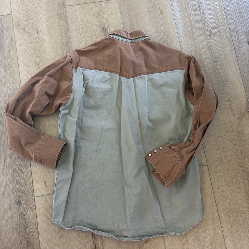 Carhartt Color Block Pearl Snap Canvas Shirt Jacket Green Khaki Men's Large L - Picture 6 of 7